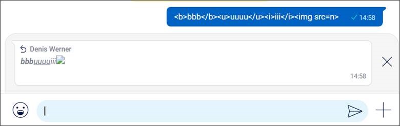 Screenshot of HTML injection in message answer preview